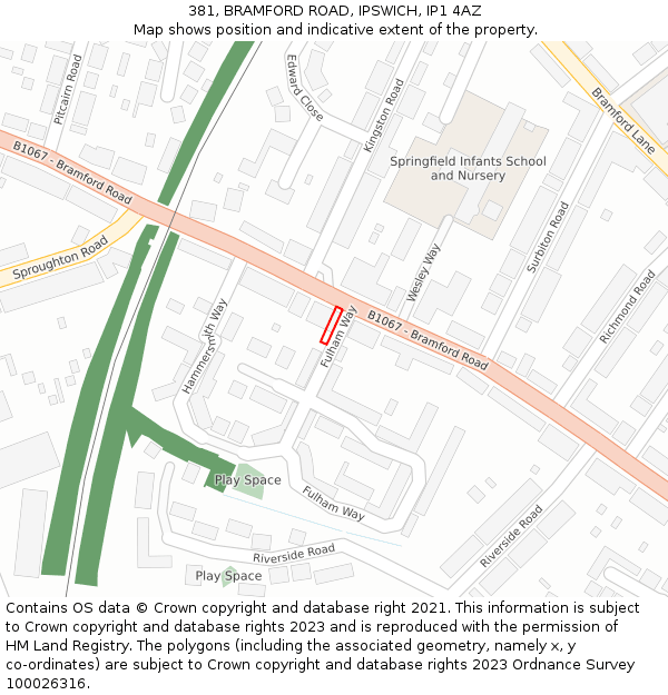 381, BRAMFORD ROAD, IPSWICH, IP1 4AZ: Location map and indicative extent of plot