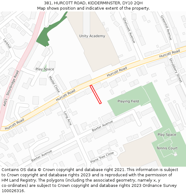 381, HURCOTT ROAD, KIDDERMINSTER, DY10 2QH: Location map and indicative extent of plot