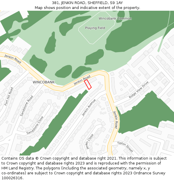 381, JENKIN ROAD, SHEFFIELD, S9 1AY: Location map and indicative extent of plot