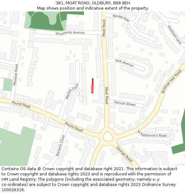 381, MOAT ROAD, OLDBURY, B68 8EH: Location map and indicative extent of plot