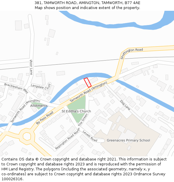 381, TAMWORTH ROAD, AMINGTON, TAMWORTH, B77 4AE: Location map and indicative extent of plot