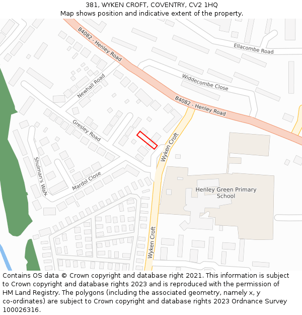 381, WYKEN CROFT, COVENTRY, CV2 1HQ: Location map and indicative extent of plot