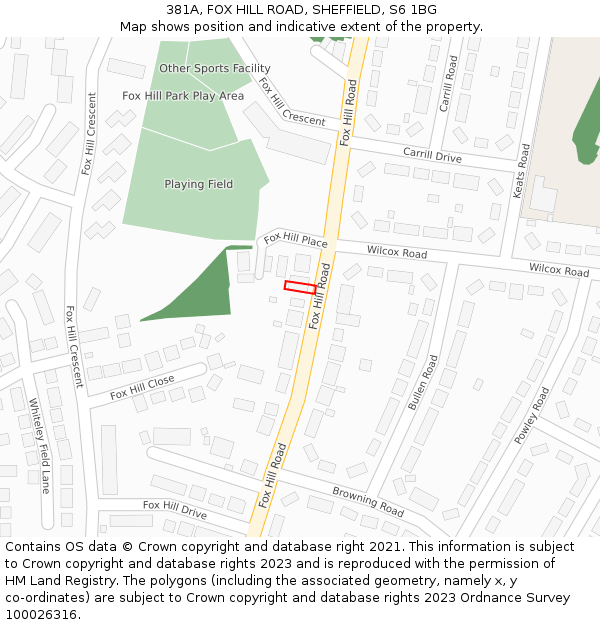 381A, FOX HILL ROAD, SHEFFIELD, S6 1BG: Location map and indicative extent of plot