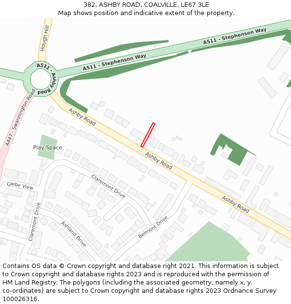 382, ASHBY ROAD, COALVILLE, LE67 3LE: Location map and indicative extent of plot