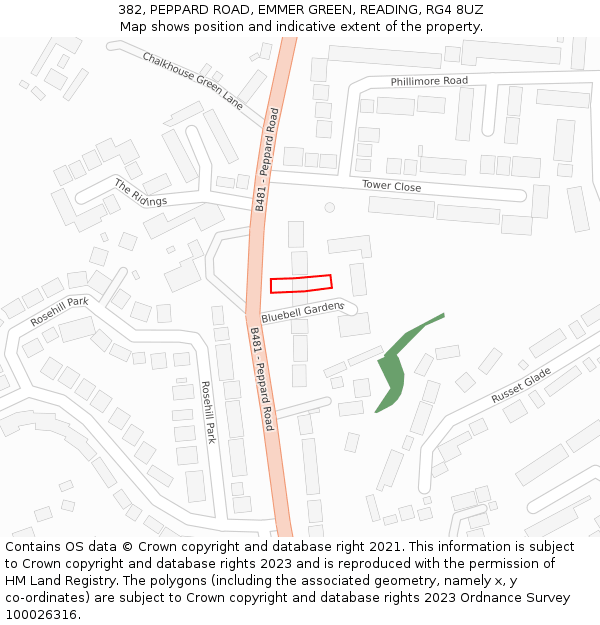 382, PEPPARD ROAD, EMMER GREEN, READING, RG4 8UZ: Location map and indicative extent of plot