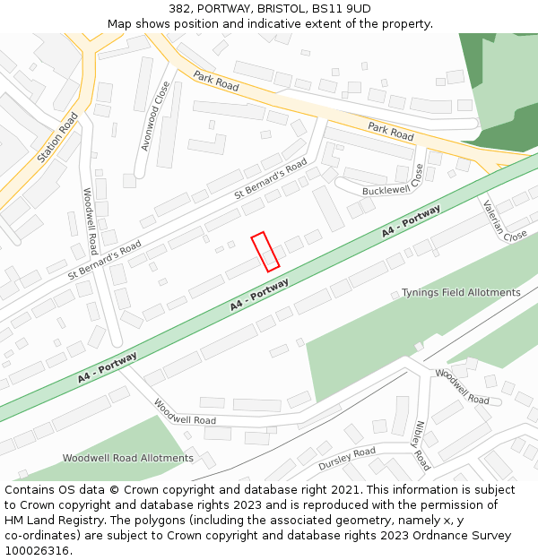 382, PORTWAY, BRISTOL, BS11 9UD: Location map and indicative extent of plot