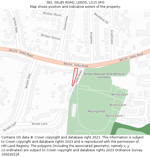 382, SELBY ROAD, LEEDS, LS15 0PG: Location map and indicative extent of plot