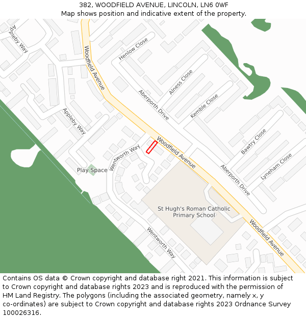 382, WOODFIELD AVENUE, LINCOLN, LN6 0WF: Location map and indicative extent of plot