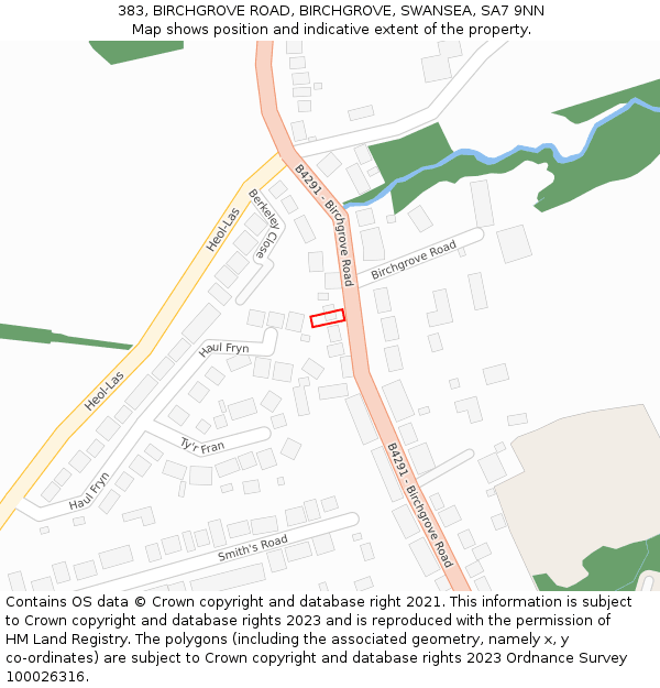 383, BIRCHGROVE ROAD, BIRCHGROVE, SWANSEA, SA7 9NN: Location map and indicative extent of plot