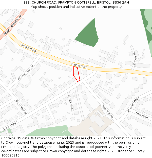 383, CHURCH ROAD, FRAMPTON COTTERELL, BRISTOL, BS36 2AH: Location map and indicative extent of plot