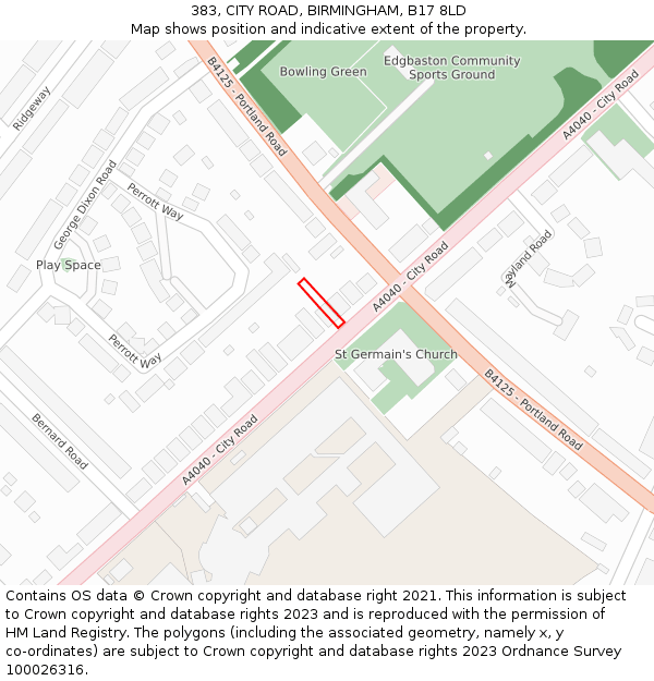 383, CITY ROAD, BIRMINGHAM, B17 8LD: Location map and indicative extent of plot