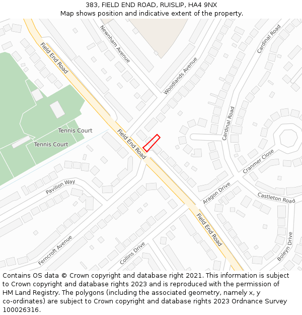 383, FIELD END ROAD, RUISLIP, HA4 9NX: Location map and indicative extent of plot