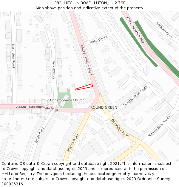 383, HITCHIN ROAD, LUTON, LU2 7SP: Location map and indicative extent of plot