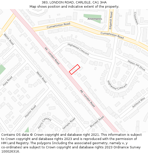 383, LONDON ROAD, CARLISLE, CA1 3HA: Location map and indicative extent of plot