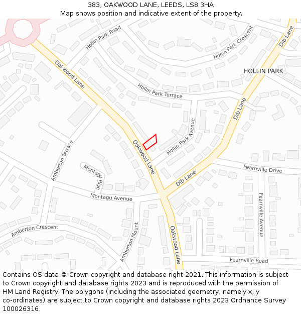 383, OAKWOOD LANE, LEEDS, LS8 3HA: Location map and indicative extent of plot