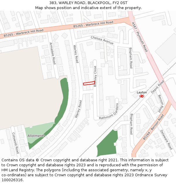 383, WARLEY ROAD, BLACKPOOL, FY2 0ST: Location map and indicative extent of plot