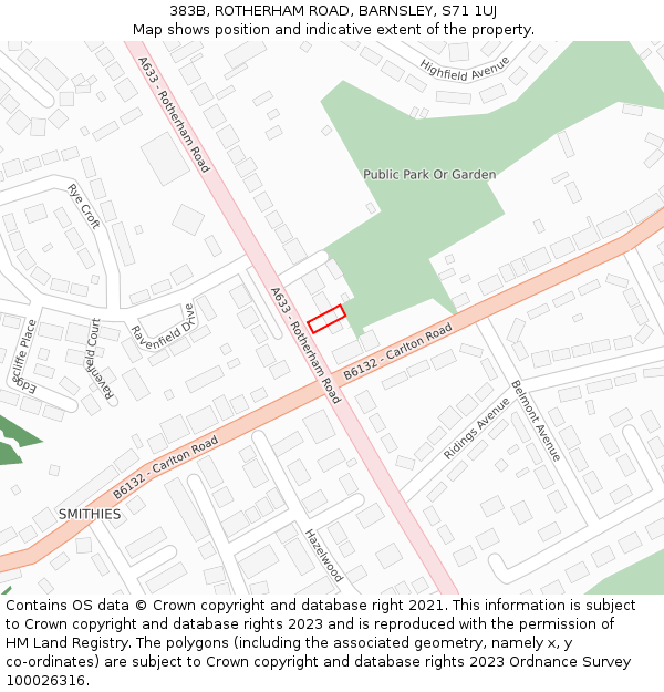 383B, ROTHERHAM ROAD, BARNSLEY, S71 1UJ: Location map and indicative extent of plot
