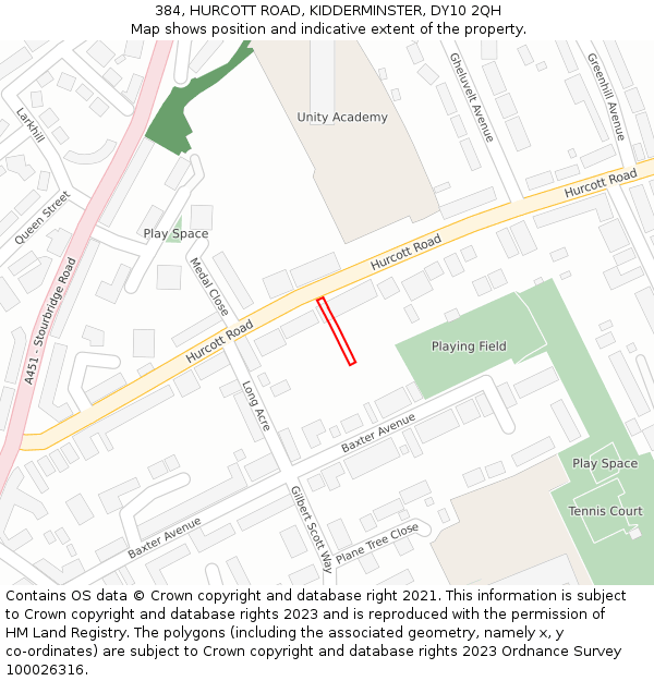 384, HURCOTT ROAD, KIDDERMINSTER, DY10 2QH: Location map and indicative extent of plot