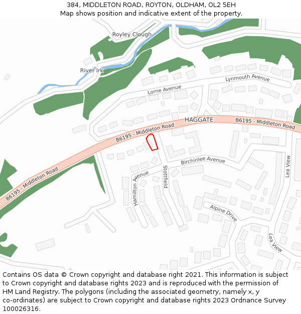 384, MIDDLETON ROAD, ROYTON, OLDHAM, OL2 5EH: Location map and indicative extent of plot