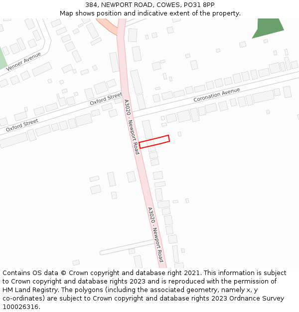 384, NEWPORT ROAD, COWES, PO31 8PP: Location map and indicative extent of plot