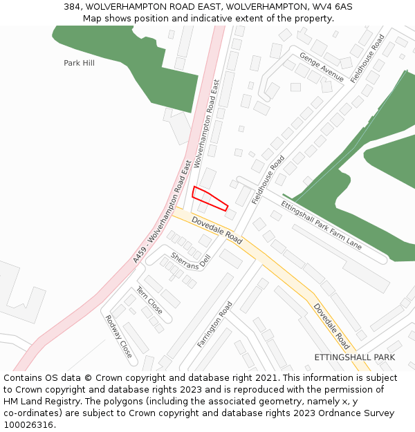 384, WOLVERHAMPTON ROAD EAST, WOLVERHAMPTON, WV4 6AS: Location map and indicative extent of plot