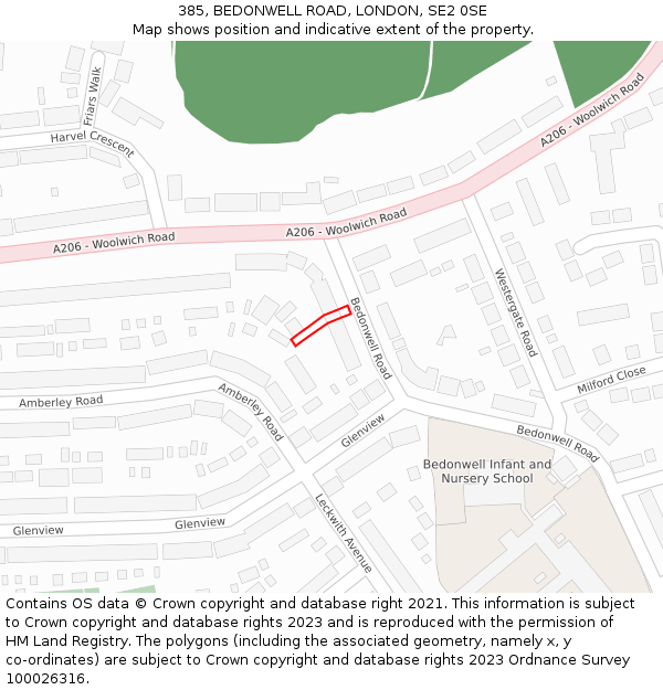 385, BEDONWELL ROAD, LONDON, SE2 0SE: Location map and indicative extent of plot