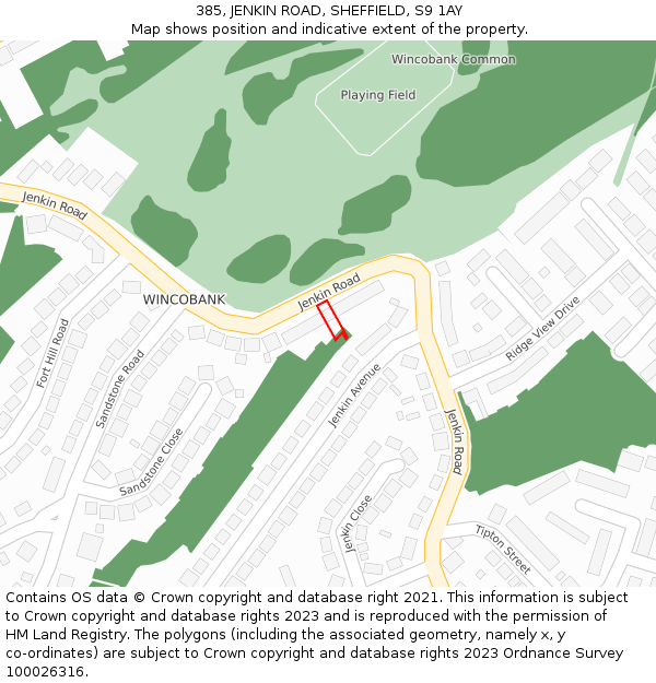 385, JENKIN ROAD, SHEFFIELD, S9 1AY: Location map and indicative extent of plot