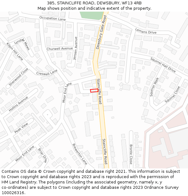 385, STAINCLIFFE ROAD, DEWSBURY, WF13 4RB: Location map and indicative extent of plot
