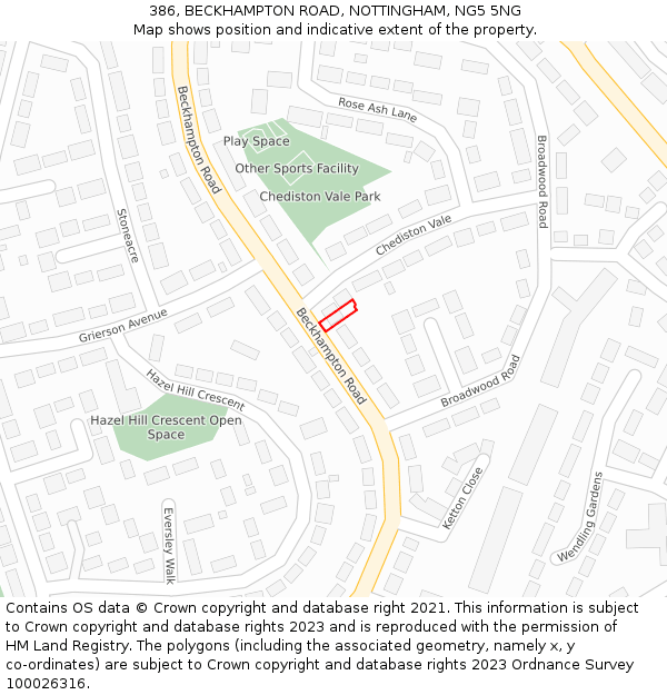 386, BECKHAMPTON ROAD, NOTTINGHAM, NG5 5NG: Location map and indicative extent of plot
