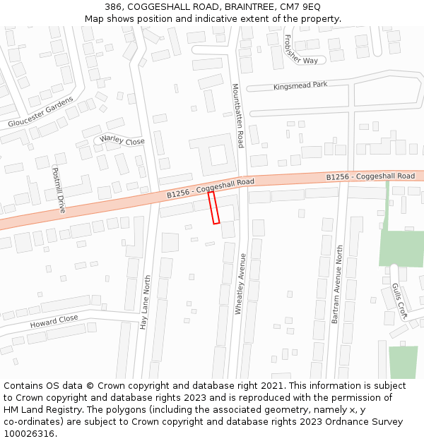 386, COGGESHALL ROAD, BRAINTREE, CM7 9EQ: Location map and indicative extent of plot