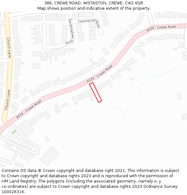 386, CREWE ROAD, WISTASTON, CREWE, CW2 6QR: Location map and indicative extent of plot