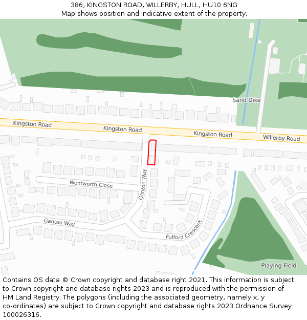 386, KINGSTON ROAD, WILLERBY, HULL, HU10 6NG: Location map and indicative extent of plot
