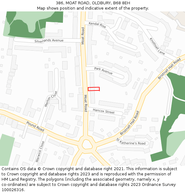386, MOAT ROAD, OLDBURY, B68 8EH: Location map and indicative extent of plot