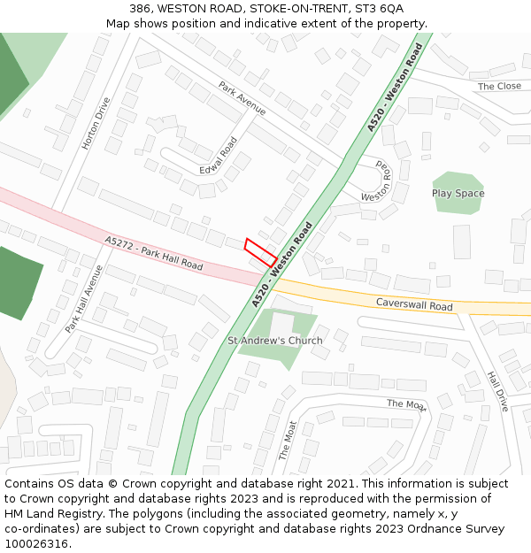 386, WESTON ROAD, STOKE-ON-TRENT, ST3 6QA: Location map and indicative extent of plot