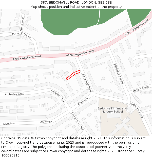387, BEDONWELL ROAD, LONDON, SE2 0SE: Location map and indicative extent of plot