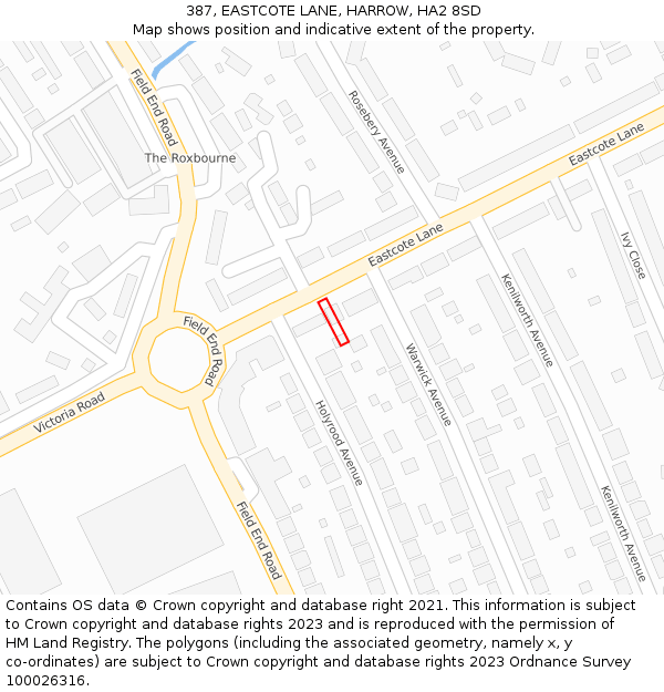 387, EASTCOTE LANE, HARROW, HA2 8SD: Location map and indicative extent of plot