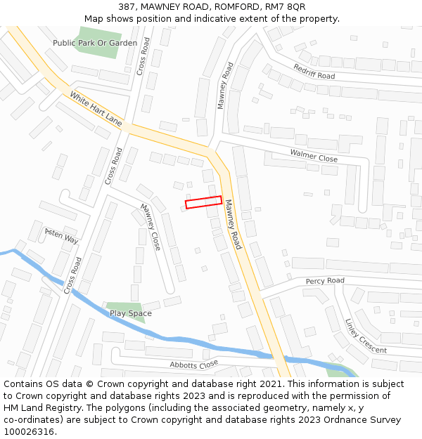 387, MAWNEY ROAD, ROMFORD, RM7 8QR: Location map and indicative extent of plot