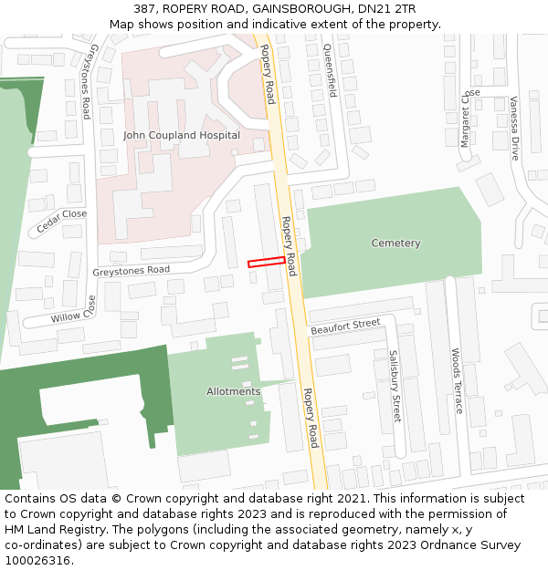 387, ROPERY ROAD, GAINSBOROUGH, DN21 2TR: Location map and indicative extent of plot