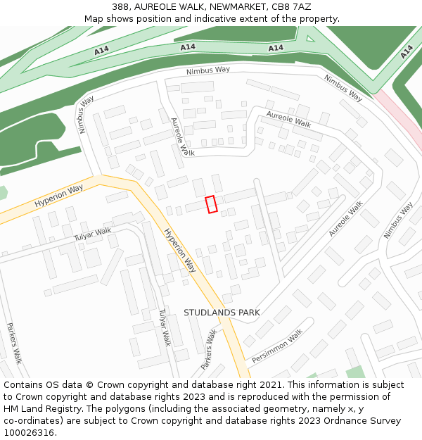 388, AUREOLE WALK, NEWMARKET, CB8 7AZ: Location map and indicative extent of plot
