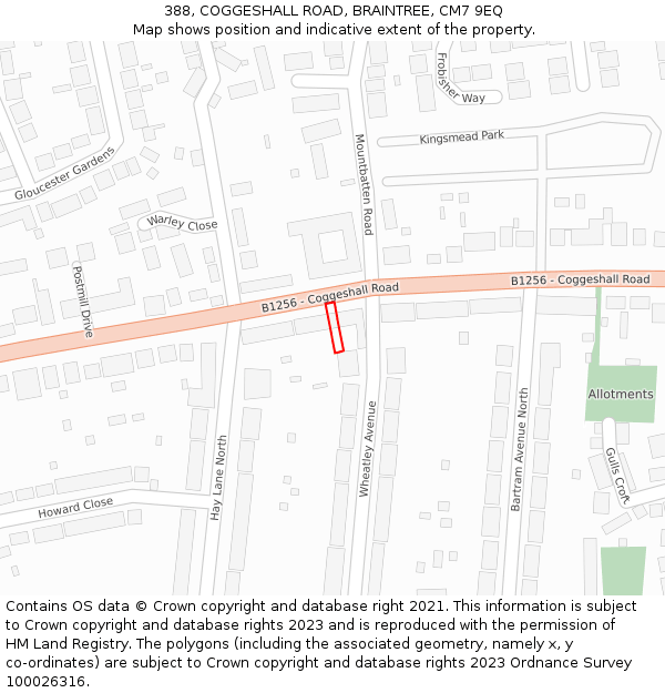 388, COGGESHALL ROAD, BRAINTREE, CM7 9EQ: Location map and indicative extent of plot
