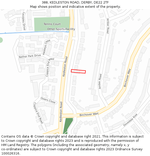 388, KEDLESTON ROAD, DERBY, DE22 2TF: Location map and indicative extent of plot