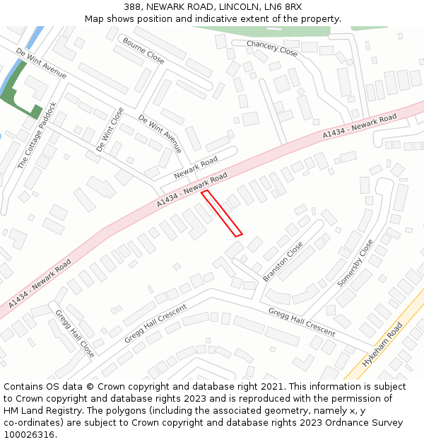 388, NEWARK ROAD, LINCOLN, LN6 8RX: Location map and indicative extent of plot
