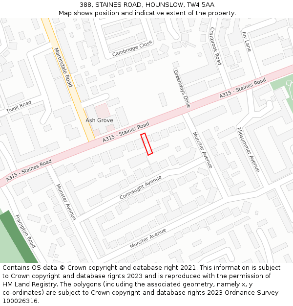 388, STAINES ROAD, HOUNSLOW, TW4 5AA: Location map and indicative extent of plot