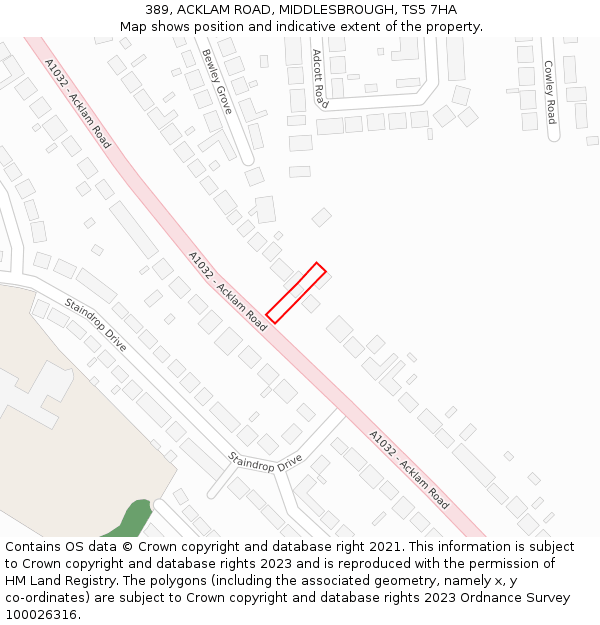 389, ACKLAM ROAD, MIDDLESBROUGH, TS5 7HA: Location map and indicative extent of plot