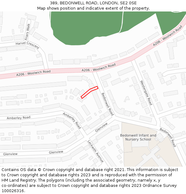 389, BEDONWELL ROAD, LONDON, SE2 0SE: Location map and indicative extent of plot