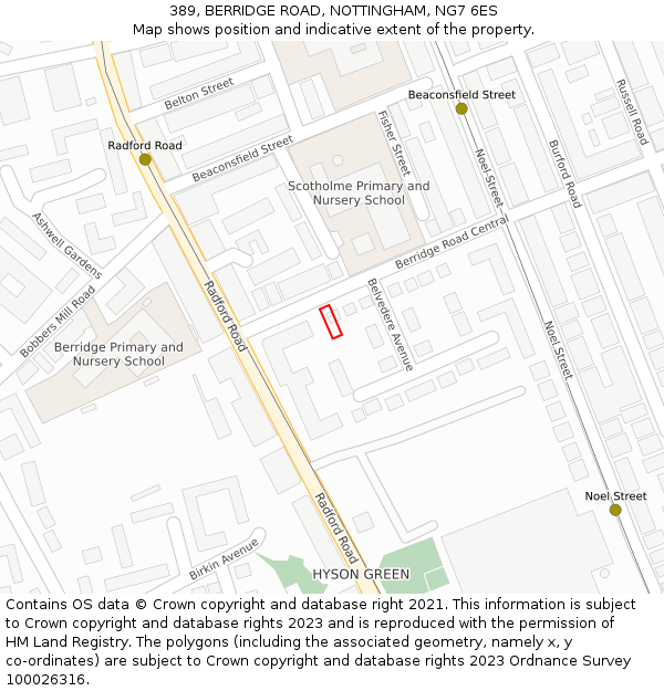 389, BERRIDGE ROAD, NOTTINGHAM, NG7 6ES: Location map and indicative extent of plot