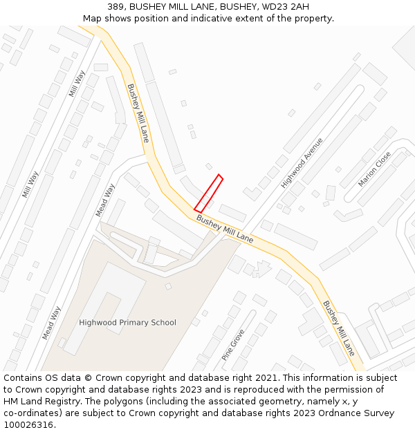 389, BUSHEY MILL LANE, BUSHEY, WD23 2AH: Location map and indicative extent of plot