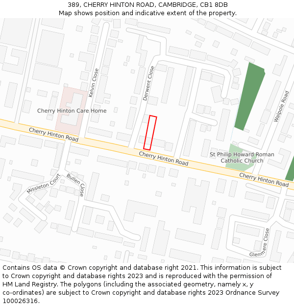 389, CHERRY HINTON ROAD, CAMBRIDGE, CB1 8DB: Location map and indicative extent of plot