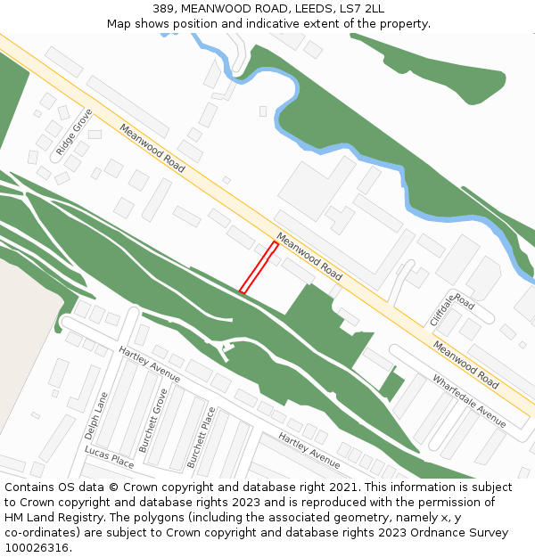 389, MEANWOOD ROAD, LEEDS, LS7 2LL: Location map and indicative extent of plot