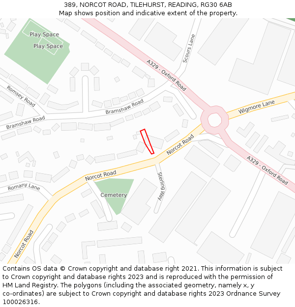 389, NORCOT ROAD, TILEHURST, READING, RG30 6AB: Location map and indicative extent of plot